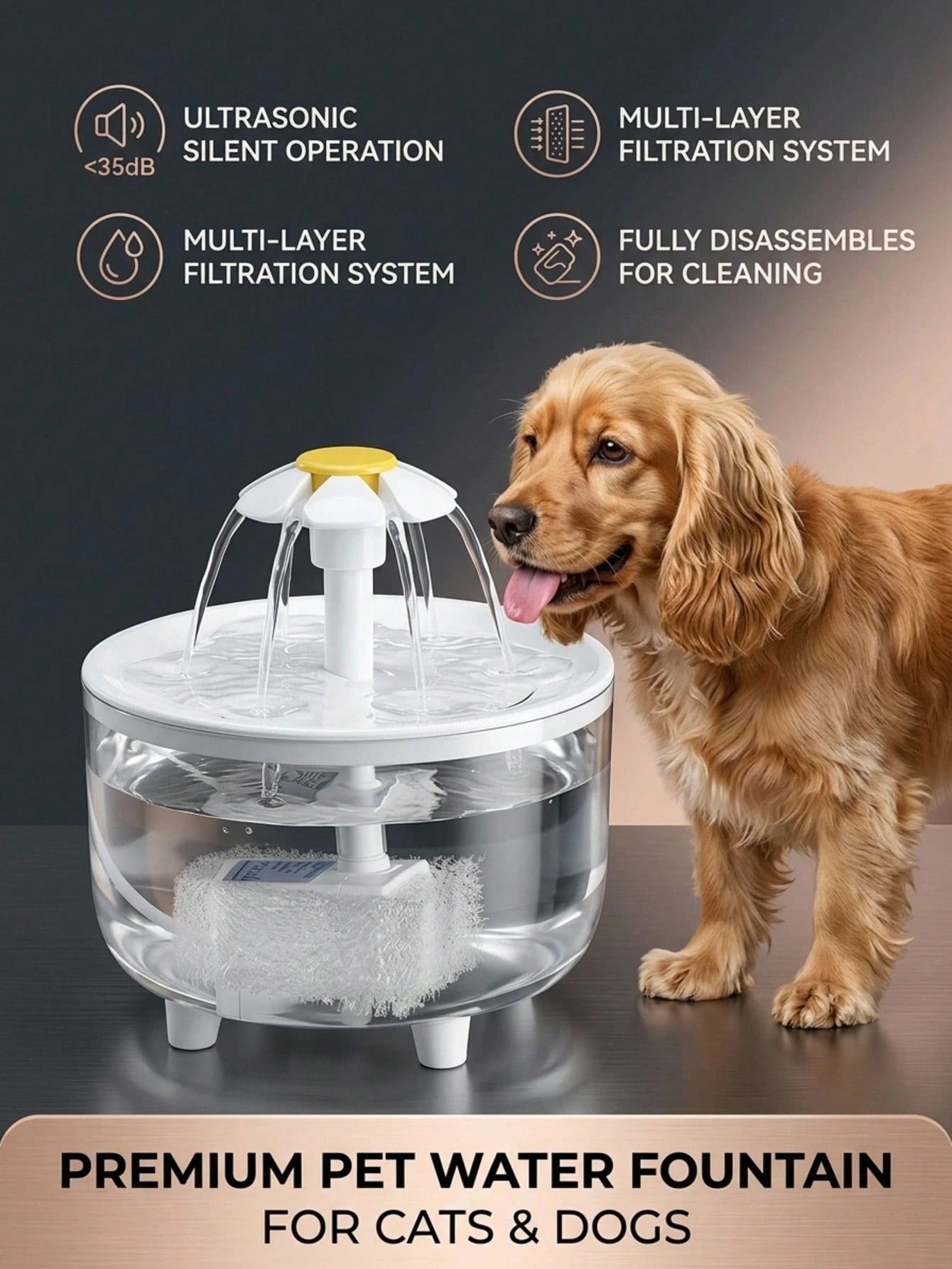 USB Automatic Pet Water Fountain 1.5L – Quiet Cat & Small Pet Water Dispenser