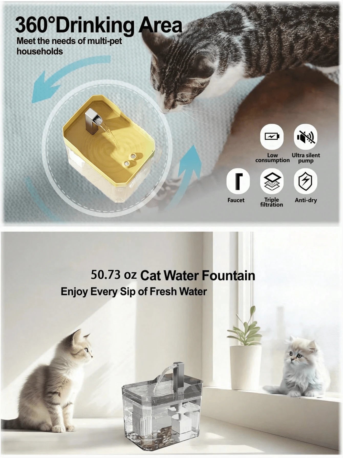 1.5L Automatic Pet Water Fountain with Filter & Silent Pump