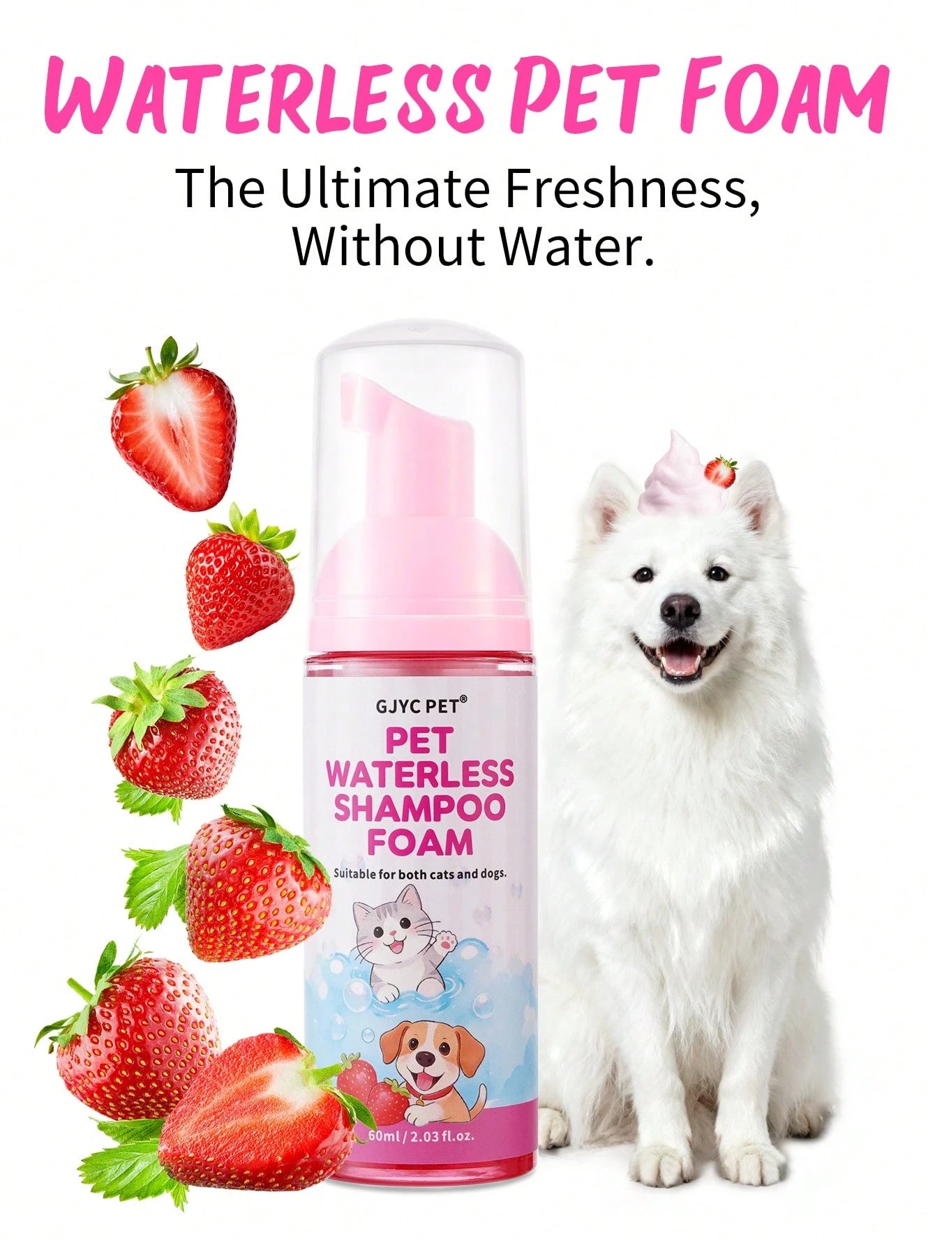 5-in-1 Waterless Pet Shampoo Mousse | Strawberry Scent for Dogs & Cats