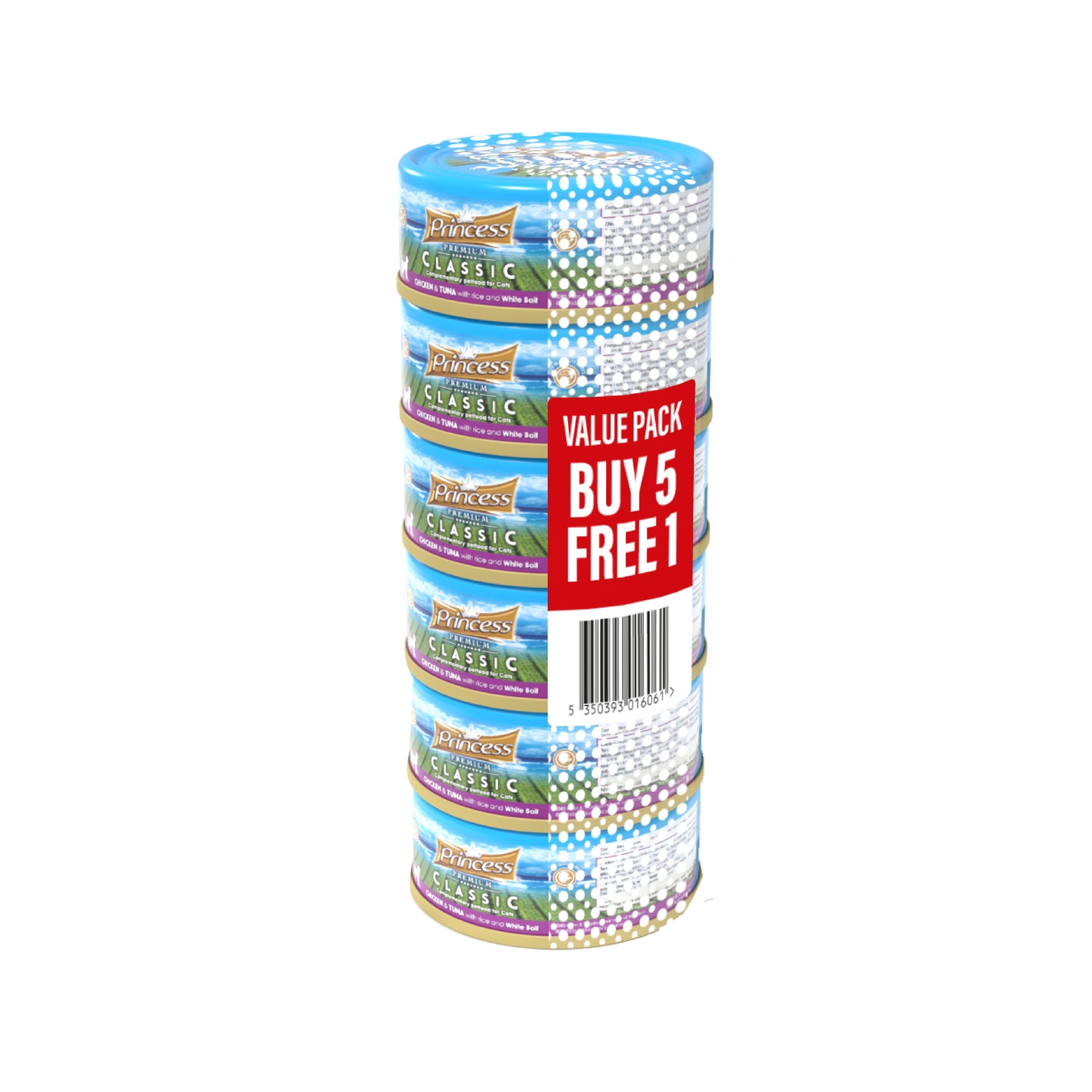 PRINCESS Classic Chicken and Tuna with White Bait Value Pack 5+1