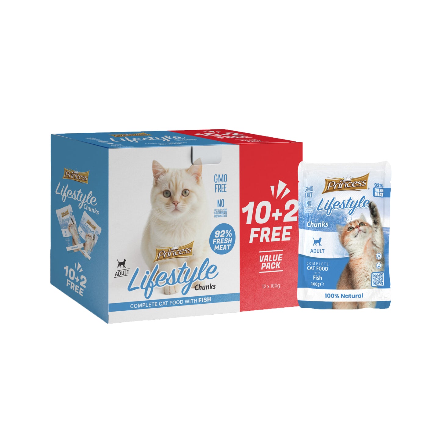 PRINCESS Lifestyle Chunks Complete Cat Food With Fish Value Pack 10+2