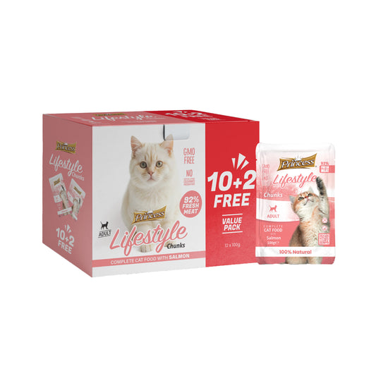 PRINCESS Lifestyle Chunks Complete Cat Food With Salmon Value Pack 10+2