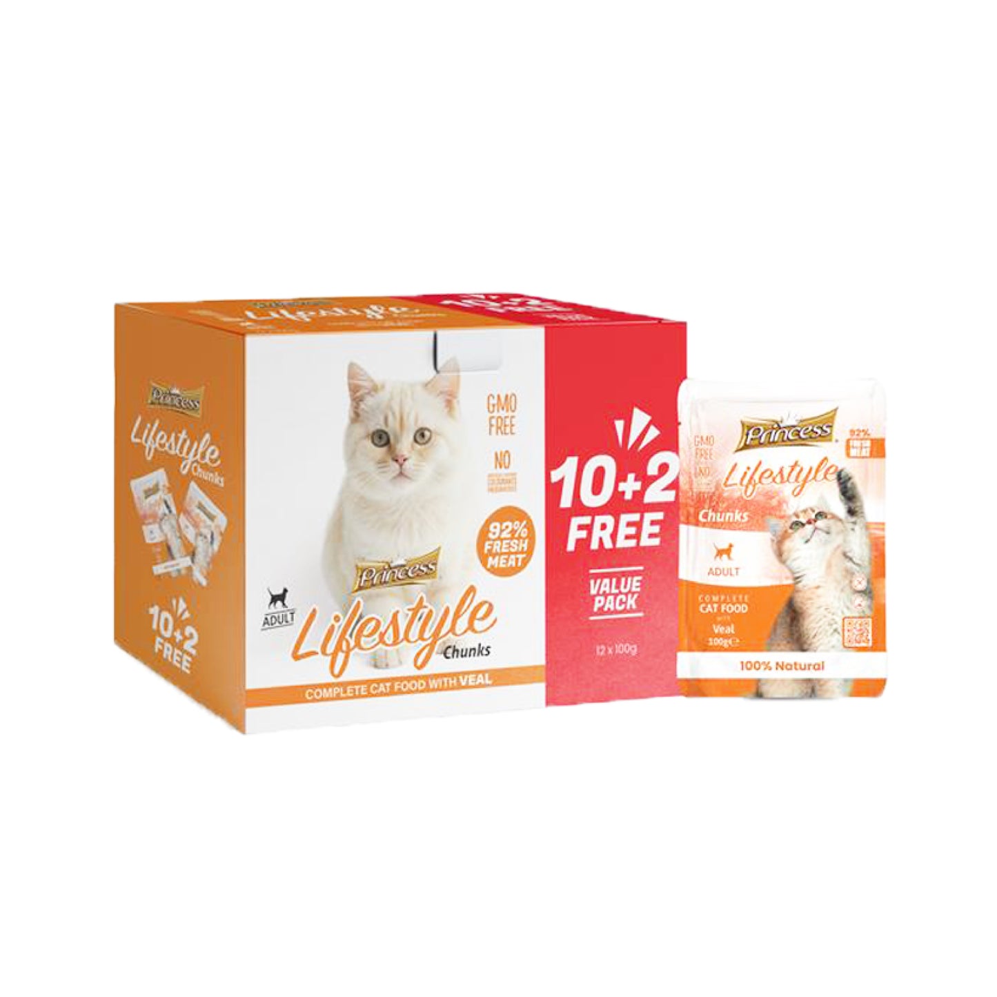 PRINCESS Lifestyle Chunks Complete Cat Food With Veal Value Pack 10+2