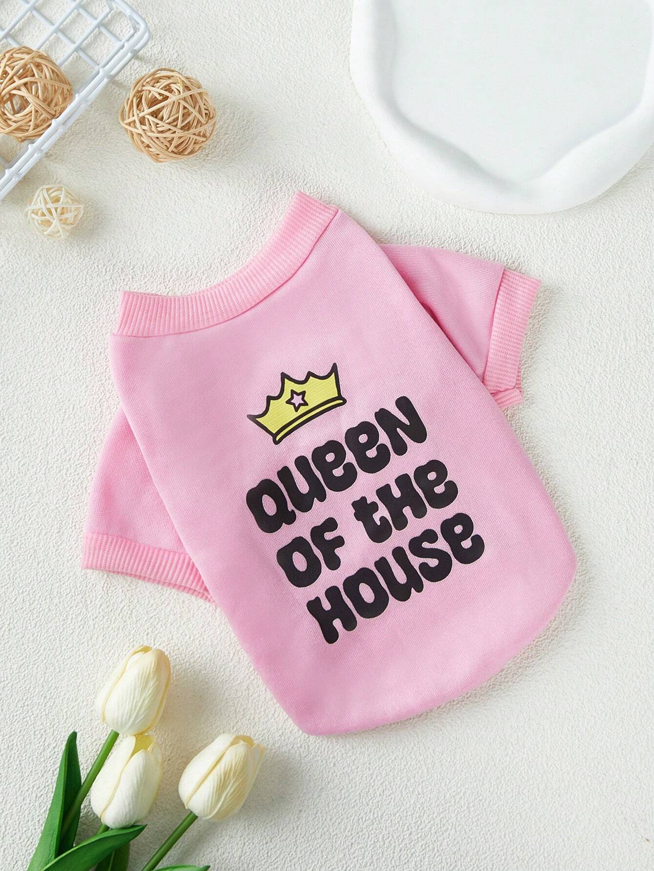 Pink Cartoon Pet Sweatshirt | Queen Crown Hoodie for Pets