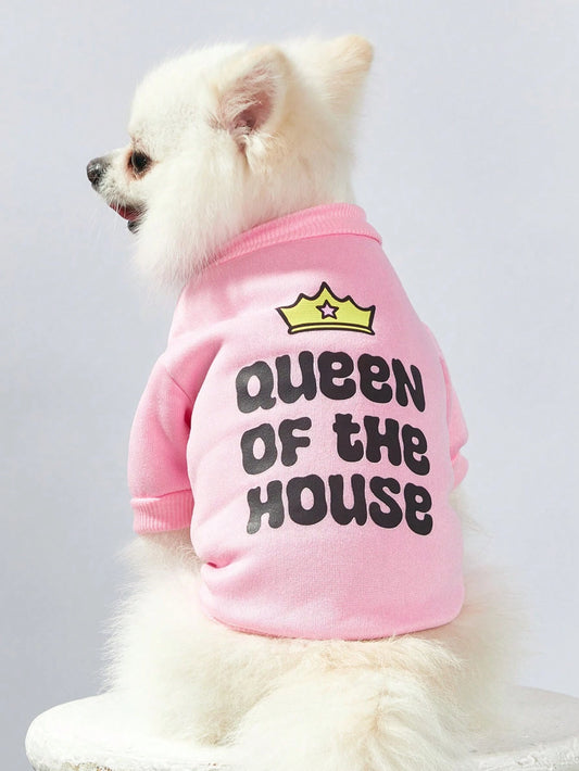 Pink Cartoon Pet Sweatshirt | Queen Crown Hoodie for Pets