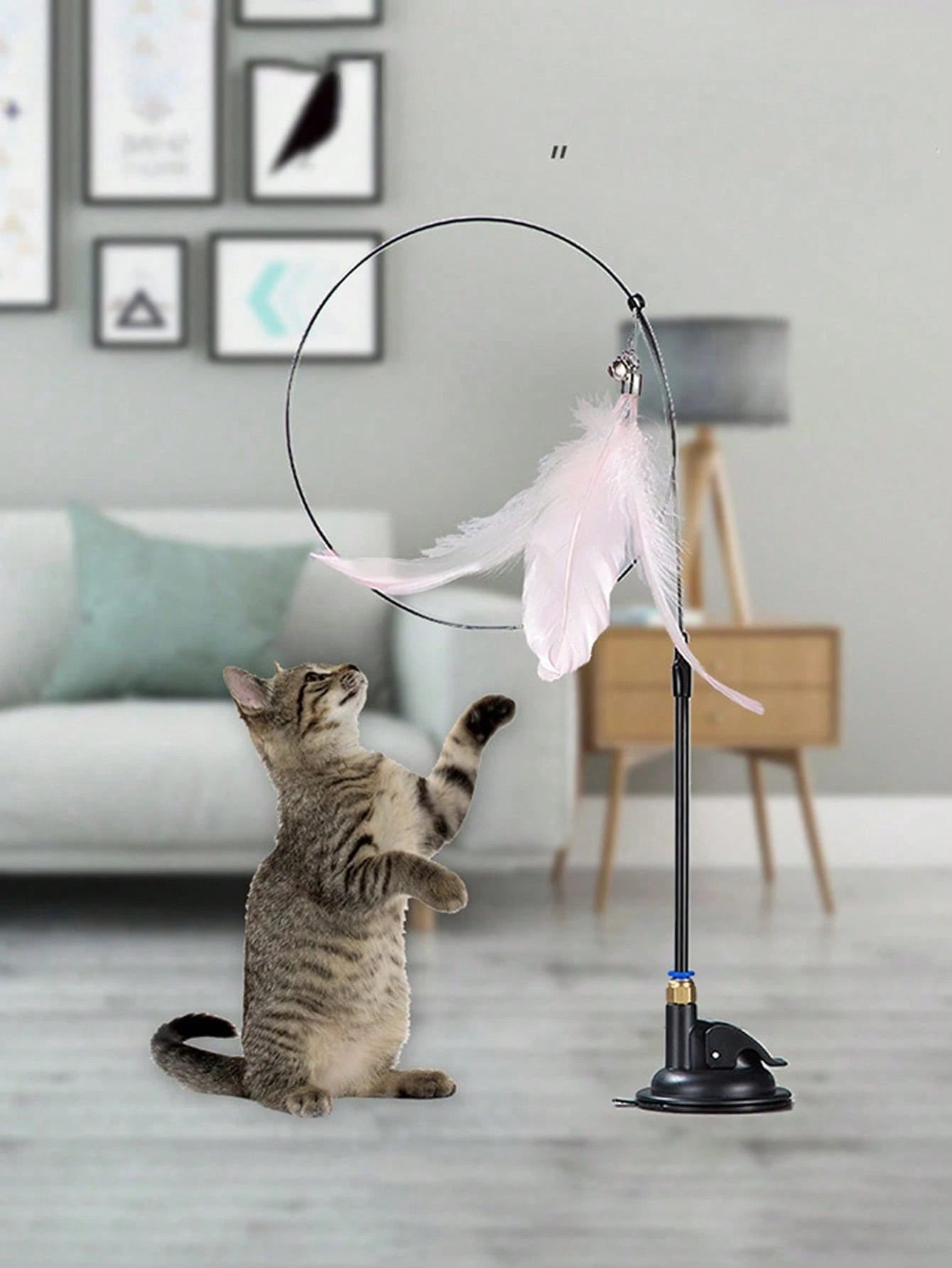 Suction Cup Feather Cat Teaser Wand | Interactive Indoor Cat Toy