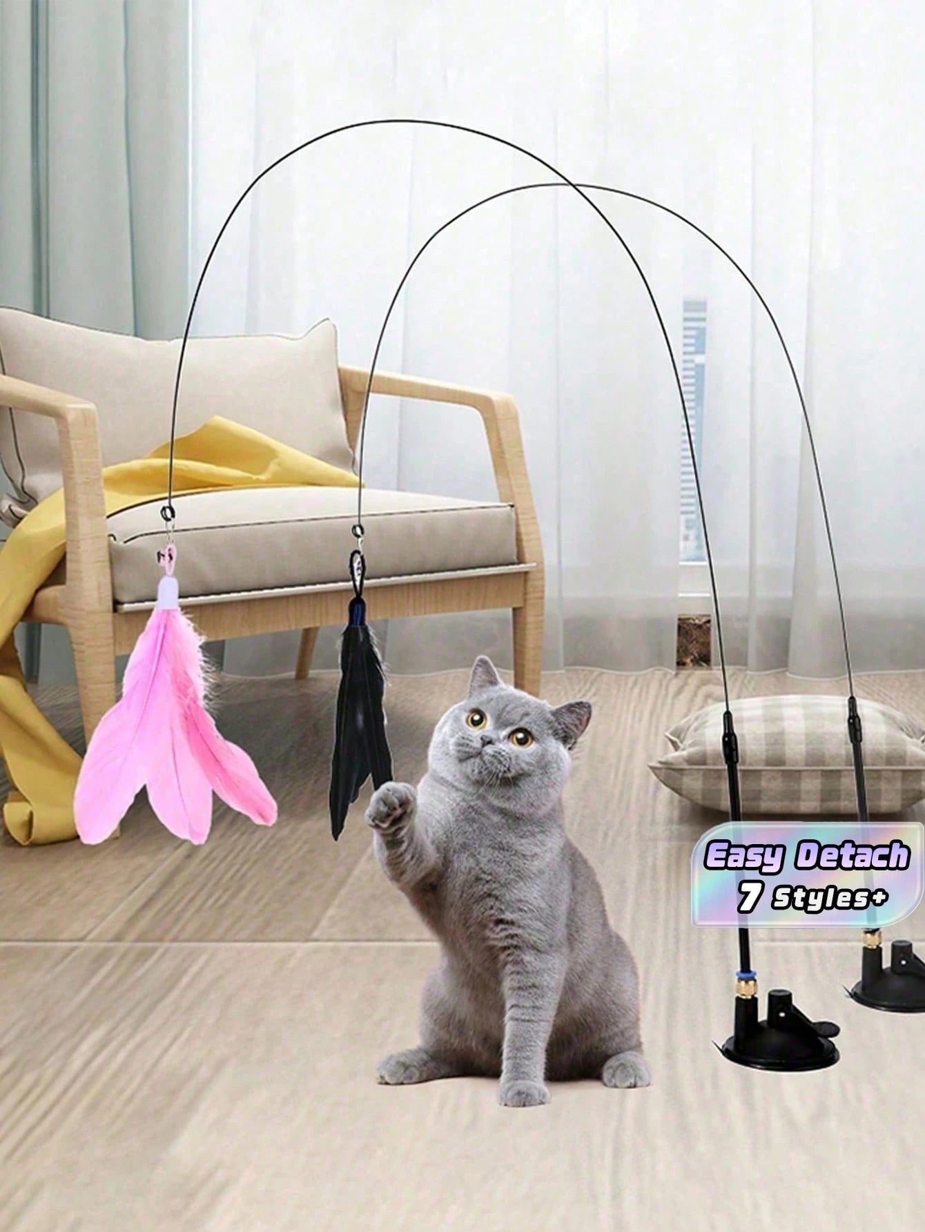 Suction Cup Feather Cat Teaser Wand | Interactive Indoor Cat Toy