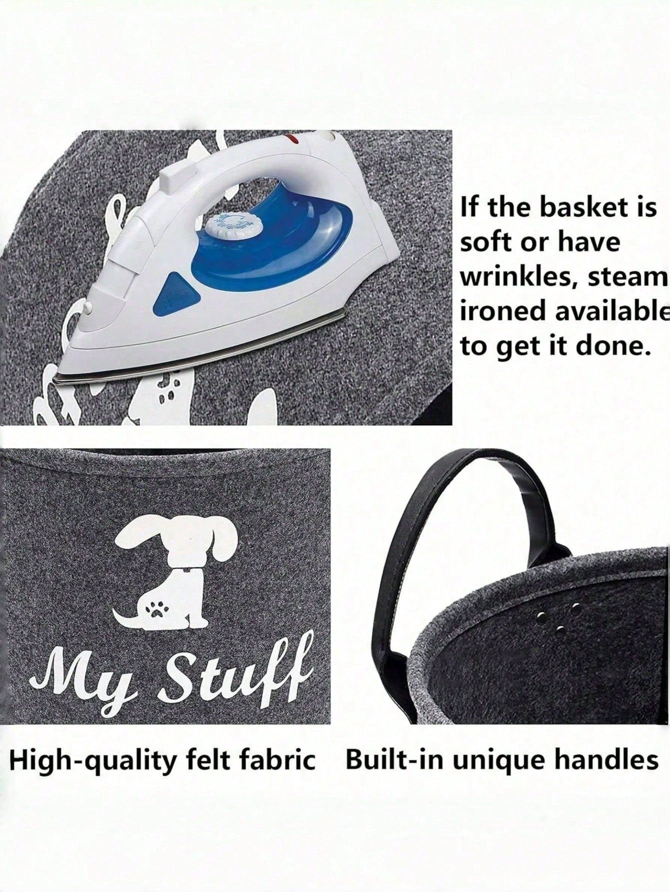 Grey Pet Toy Storage Basket with Handle | Dog Toy Organizer