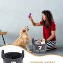 Grey Pet Toy Storage Basket with Handle | Dog Toy Organizer