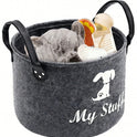 Grey Pet Toy Storage Basket with Handle | Dog Toy Organizer