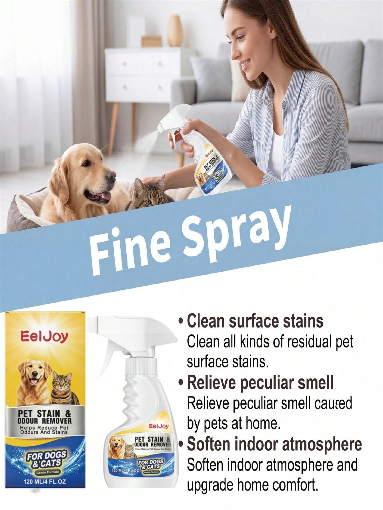 Pet Stain & Odor Remover Spray – Cat & Dog Urine Cleaner (120ml)