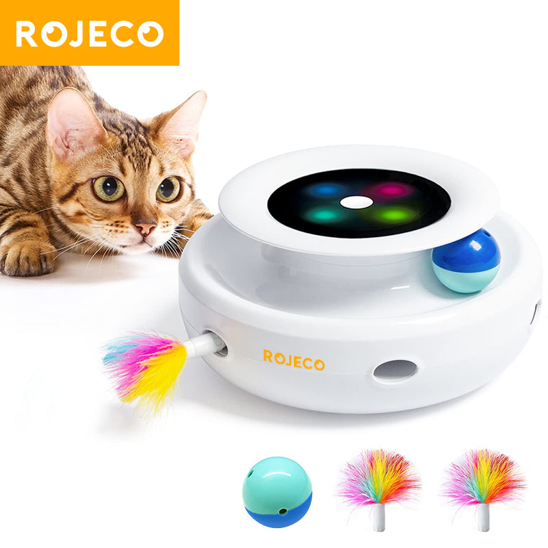 ROJECO 2-in-1 Automatic Cat Toy – Interactive Feather & Rolling Ball