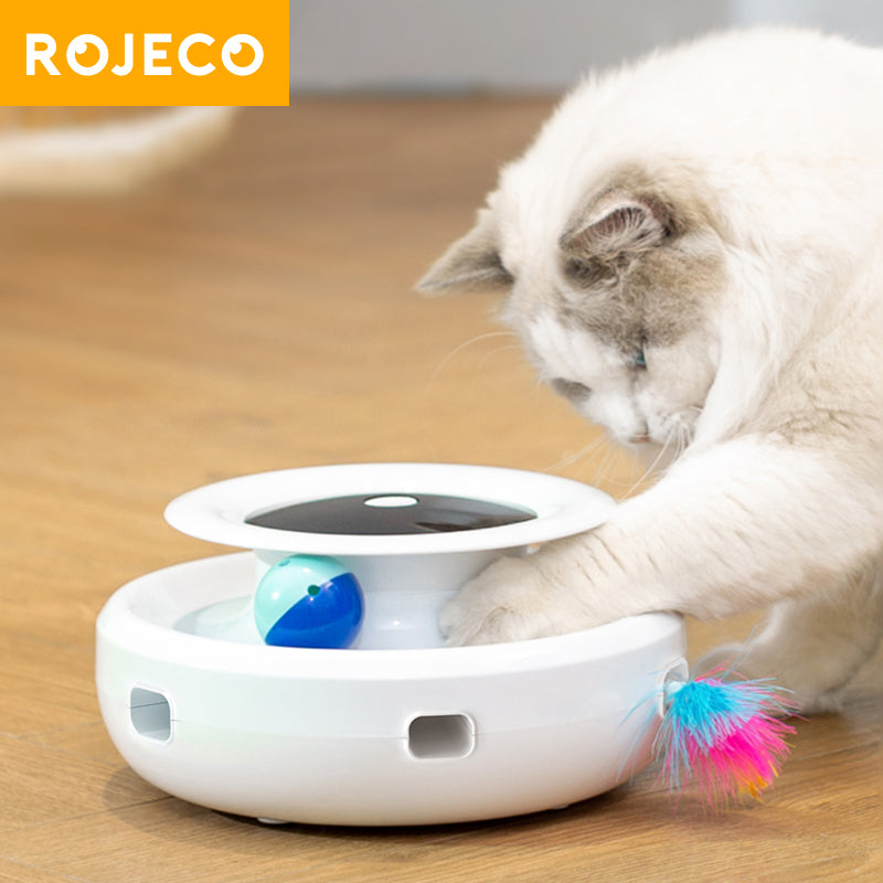 ROJECO 2-in-1 Automatic Cat Toy – Interactive Feather & Rolling Ball