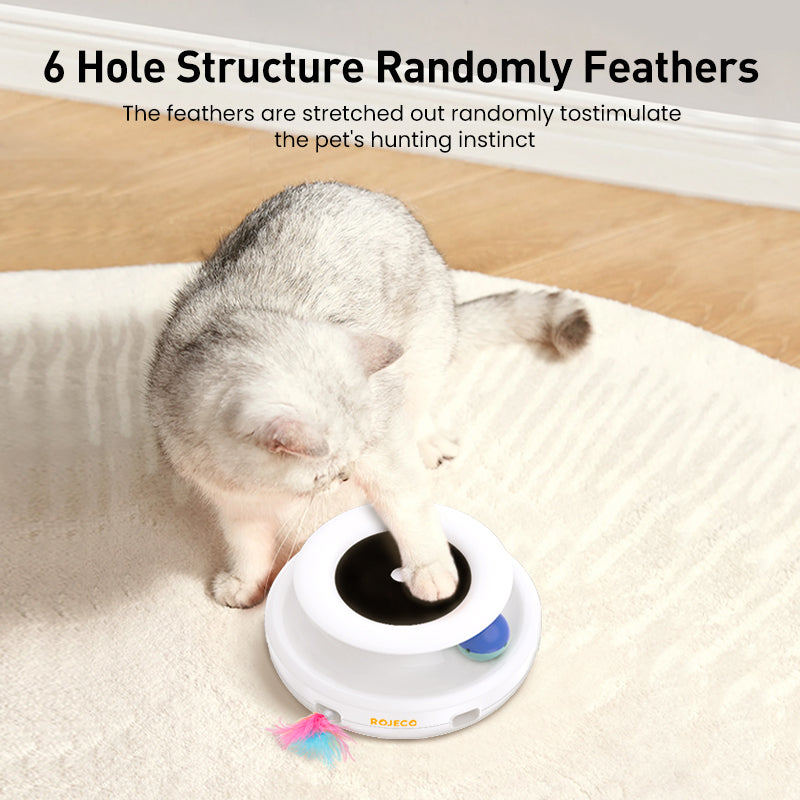ROJECO 2-in-1 Automatic Cat Toy – Interactive Feather & Rolling Ball
