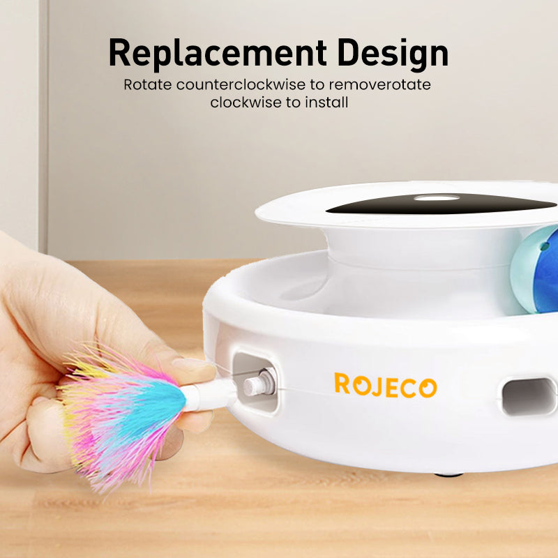 ROJECO 2-in-1 Automatic Cat Toy – Interactive Feather & Rolling Ball