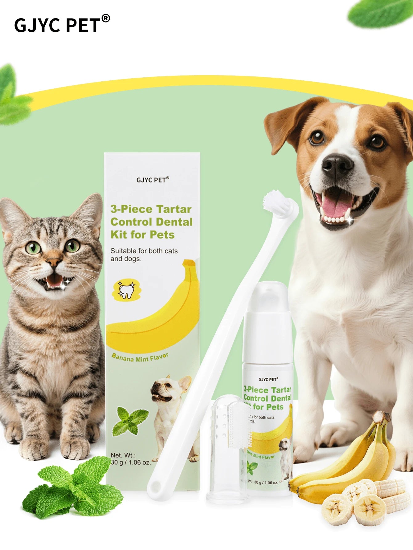 Dog Teeth Cleaning Kit – Banana Mint Toothpaste, Toothbrush & Finger Brush