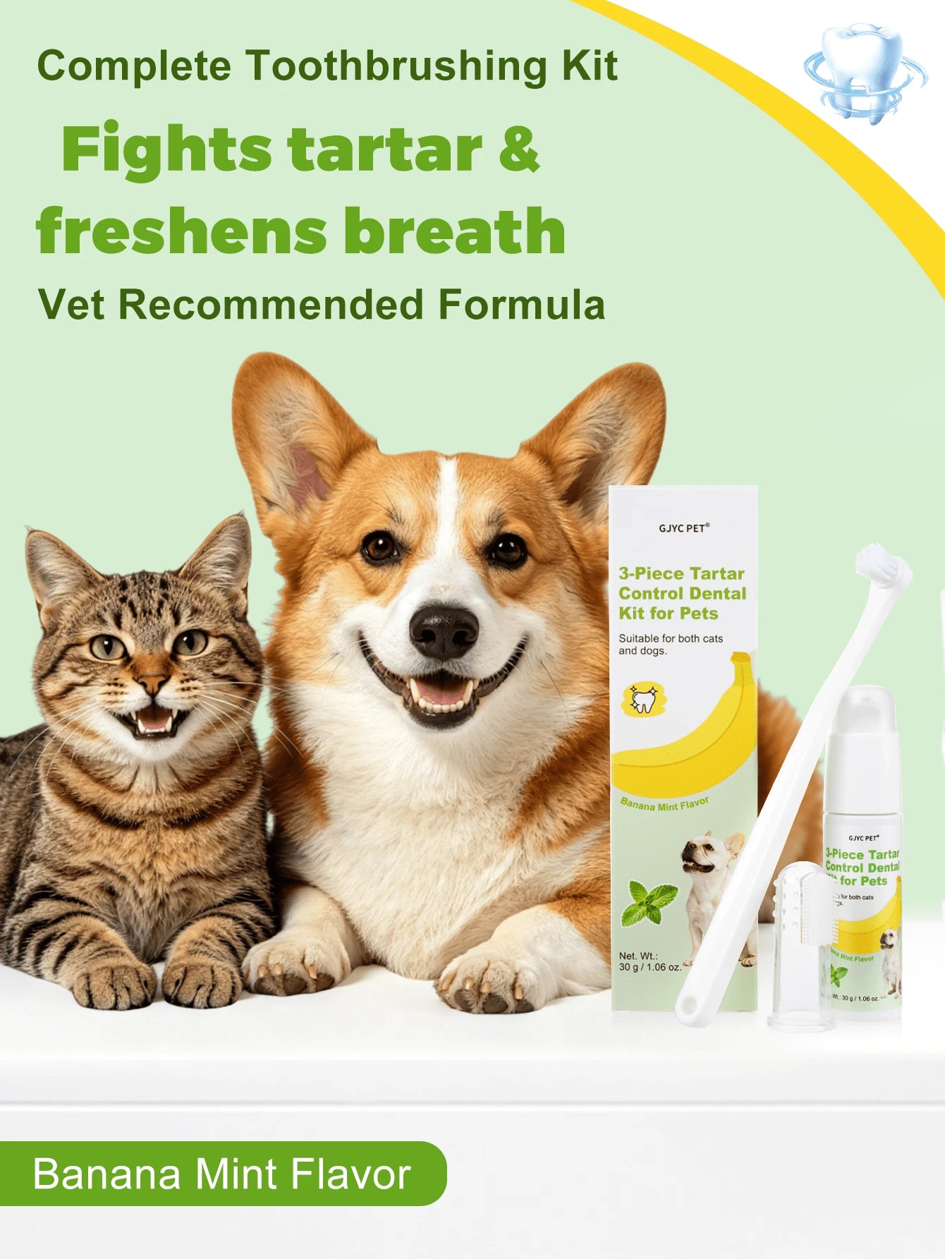 Dog Teeth Cleaning Kit – Banana Mint Toothpaste, Toothbrush & Finger Brush