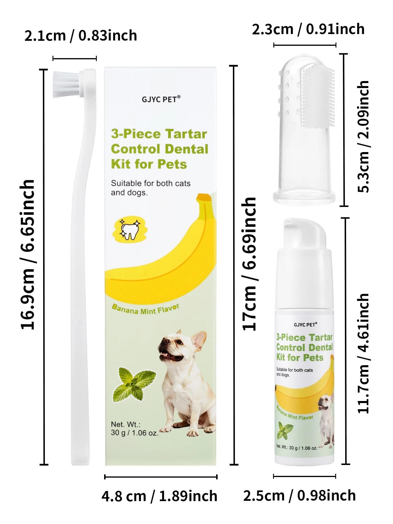 Dog Teeth Cleaning Kit – Banana Mint Toothpaste, Toothbrush & Finger Brush