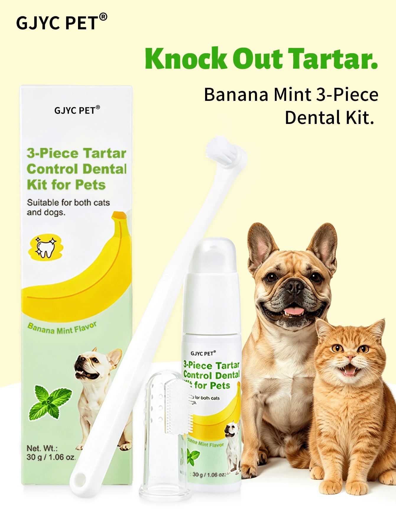 Dog Teeth Cleaning Kit – Banana Mint Toothpaste, Toothbrush & Finger Brush