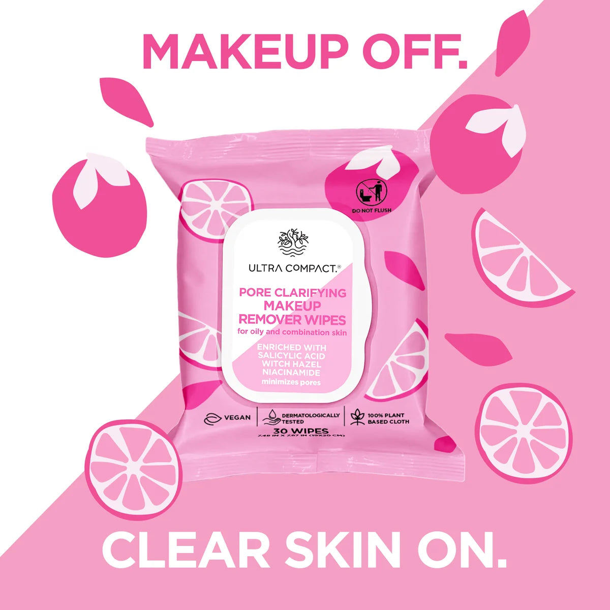 Ultra Compact Pore Clarifying Makeup Remover Wipes (30 pieces per pack)