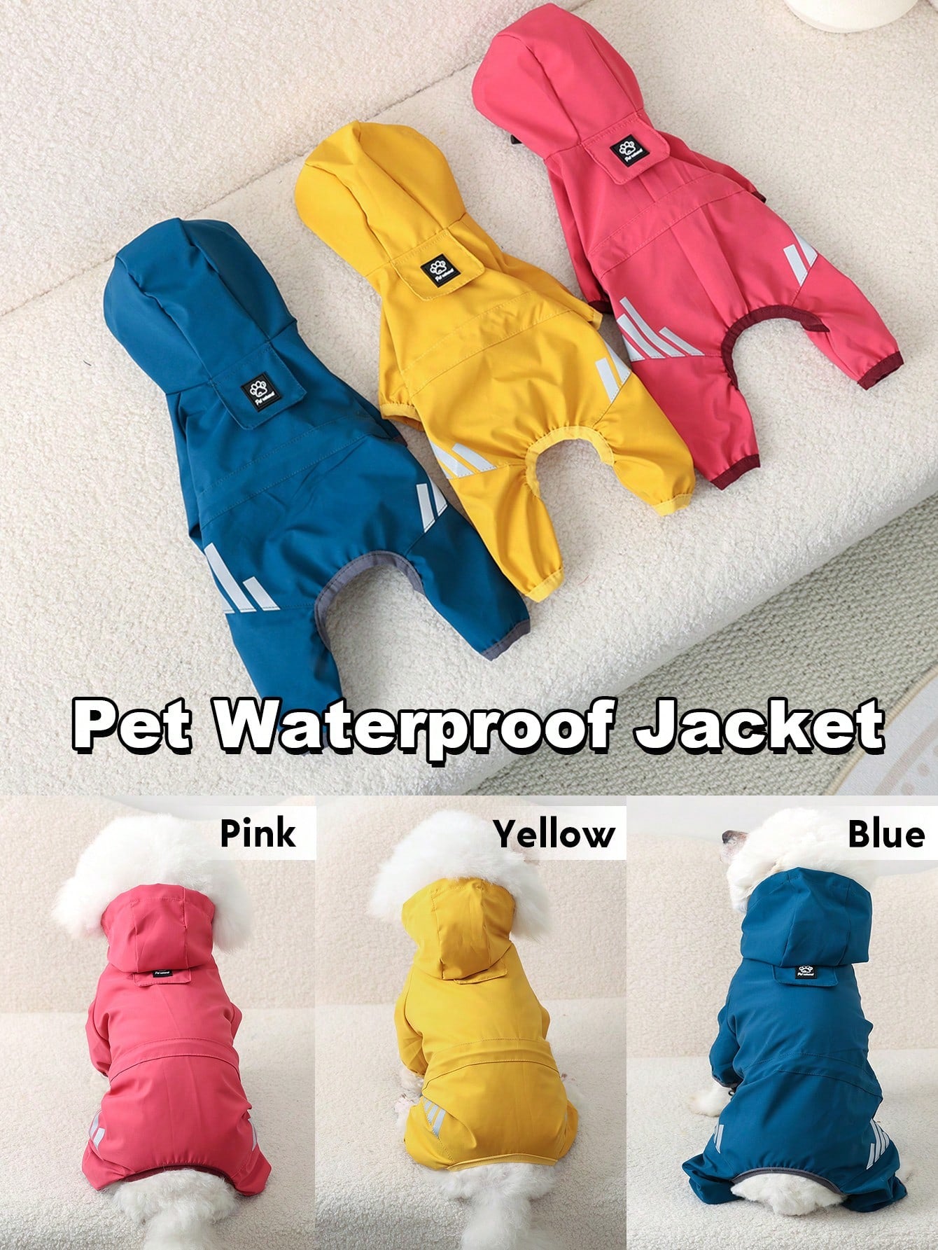 Dog Raincoat – Waterproof Hooded Pet Rainwear with Reflective Strips & Adjustable Leash Hole