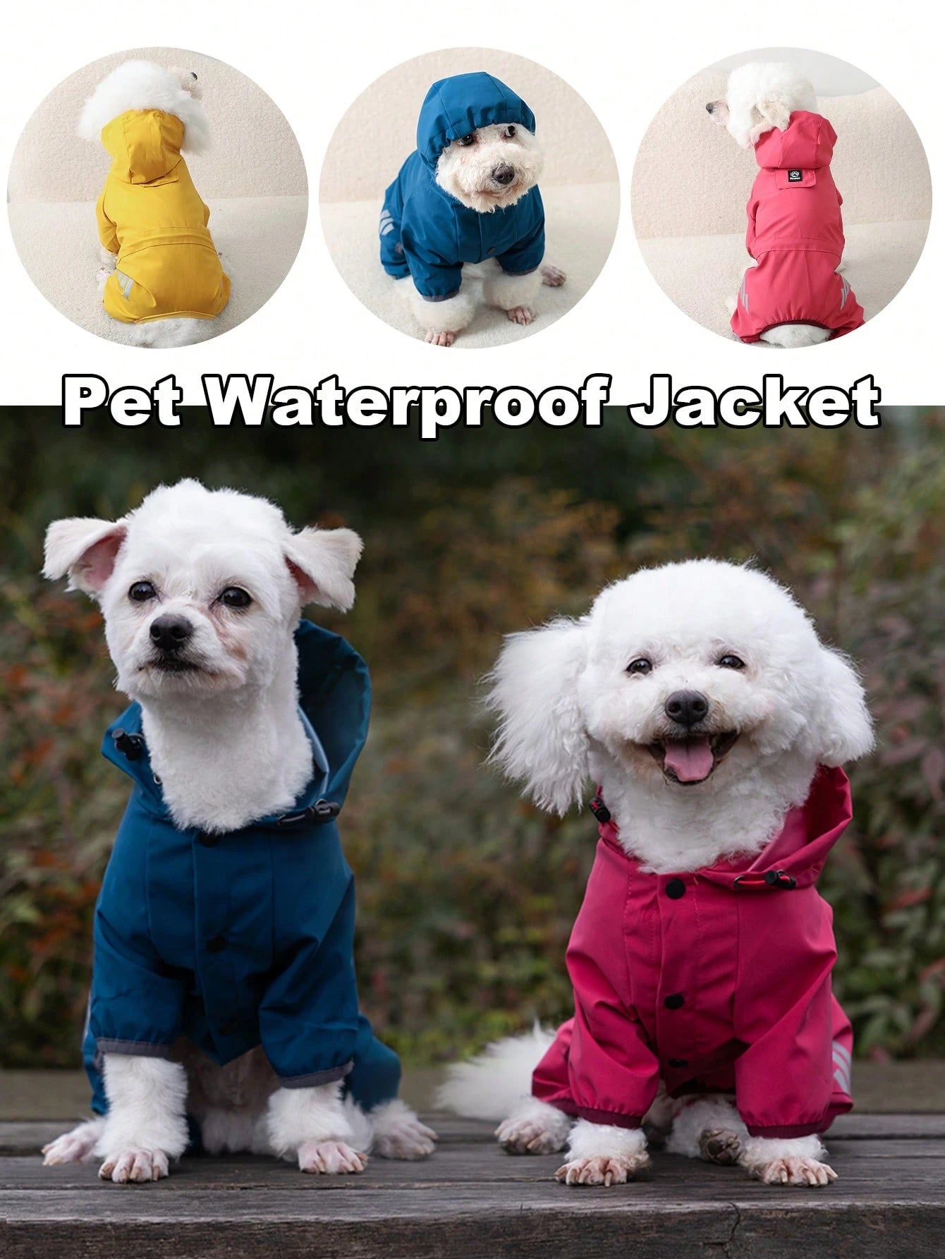 Dog Raincoat – Waterproof Hooded Pet Rainwear with Reflective Strips & Adjustable Leash Hole