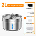 ROJECO 2L Stainless Steel Pet Water Fountain | Quiet & Filtered