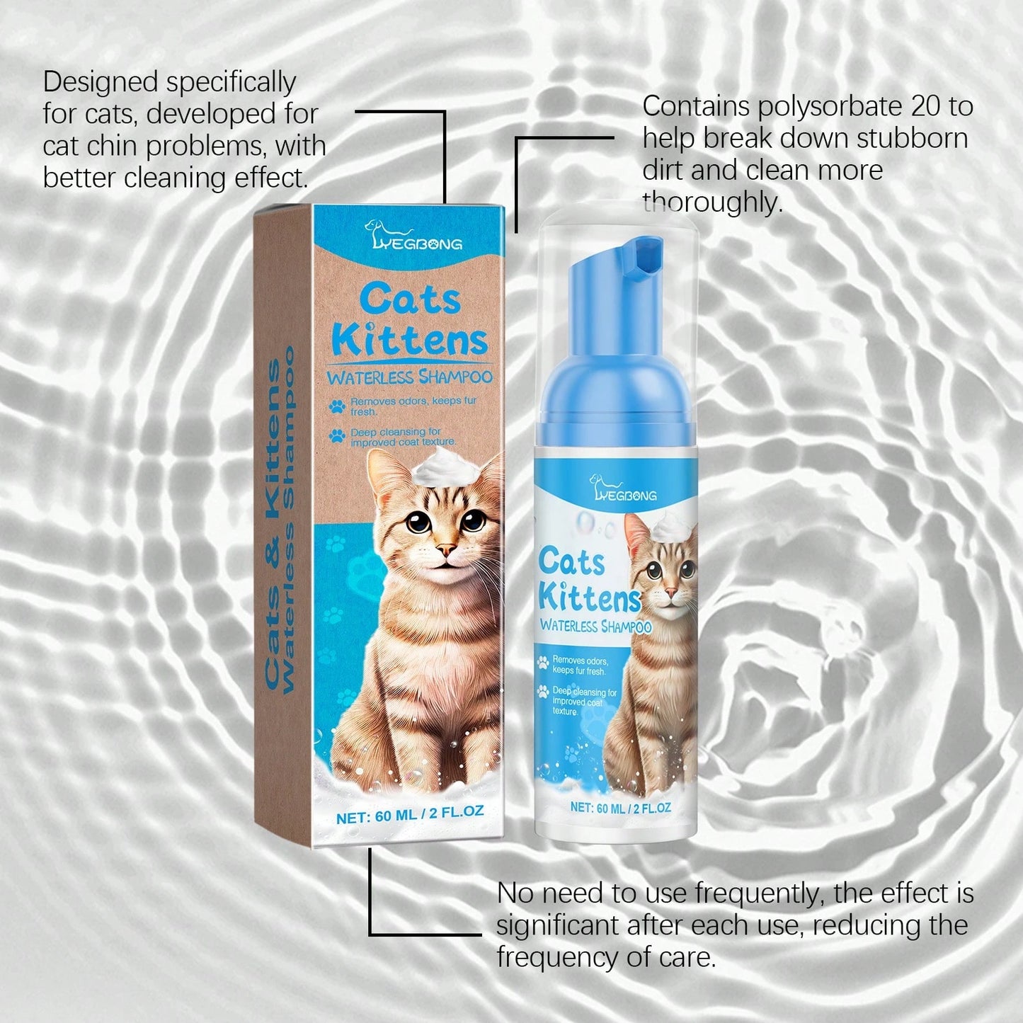 Waterless Cat Cleaning Mousse | Gentle No-Rinse Foam Cleanser