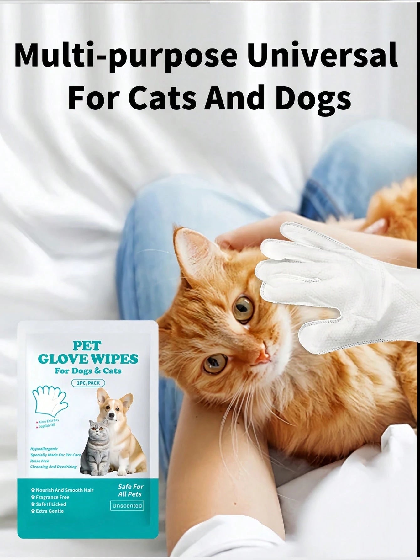 Pet Grooming Wipes Gloves | No-Rinse Cleaning for Cats & Dogs (6 pieces per pack)