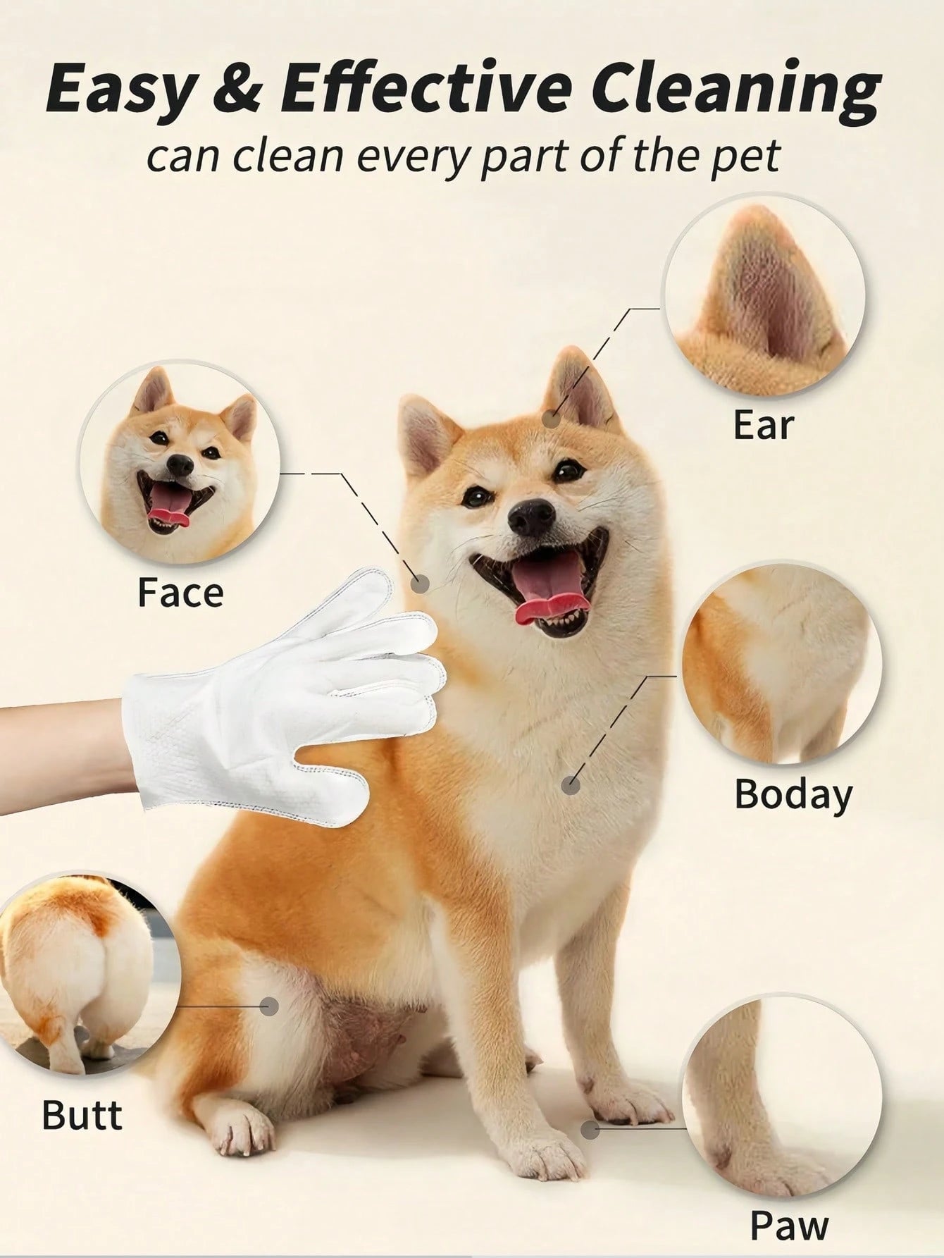 Pet Grooming Wipes Gloves | No-Rinse Cleaning for Cats & Dogs (6 pieces per pack)