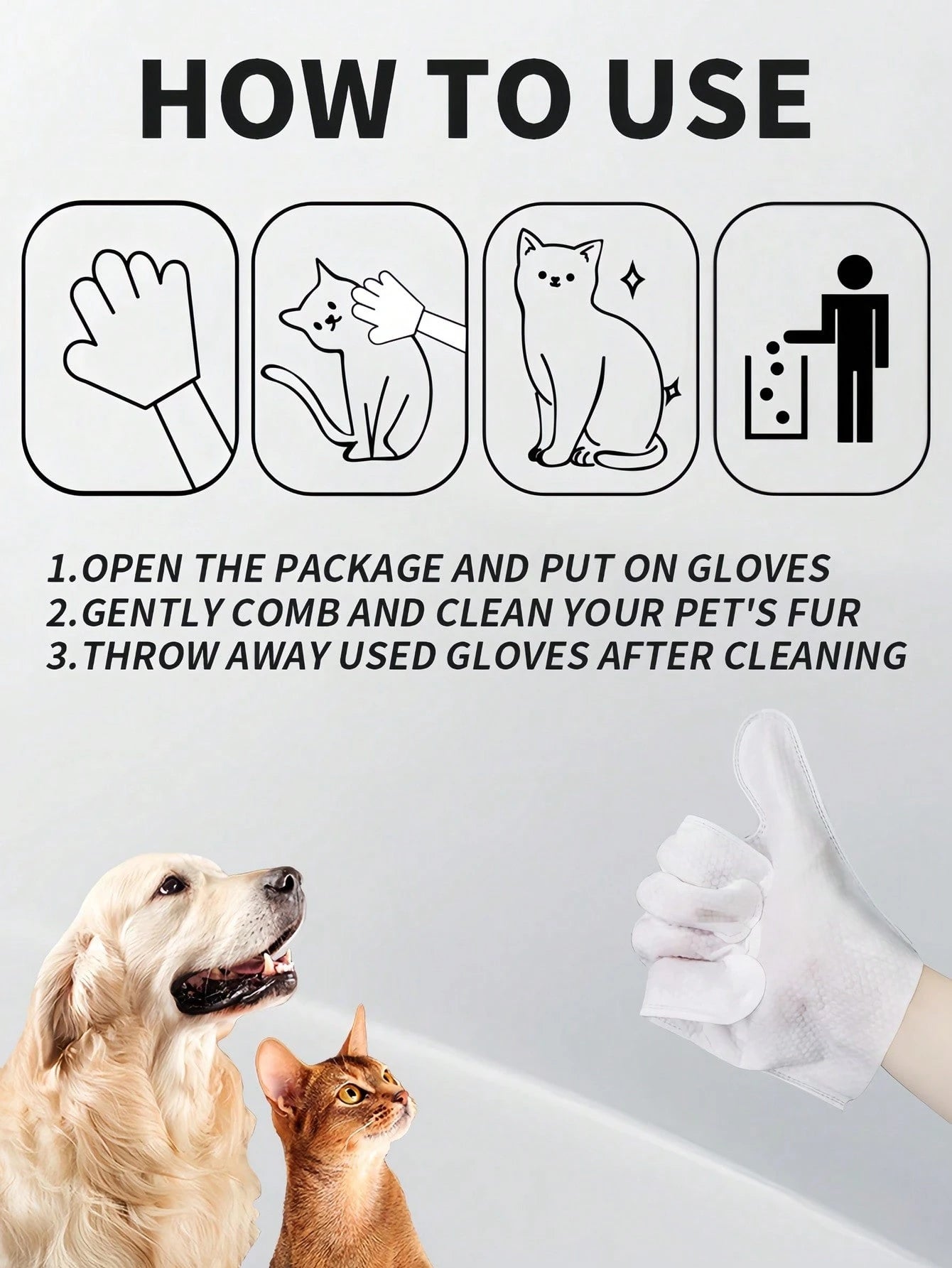 Pet Grooming Wipes Gloves | No-Rinse Cleaning for Cats & Dogs (6 pieces per pack)