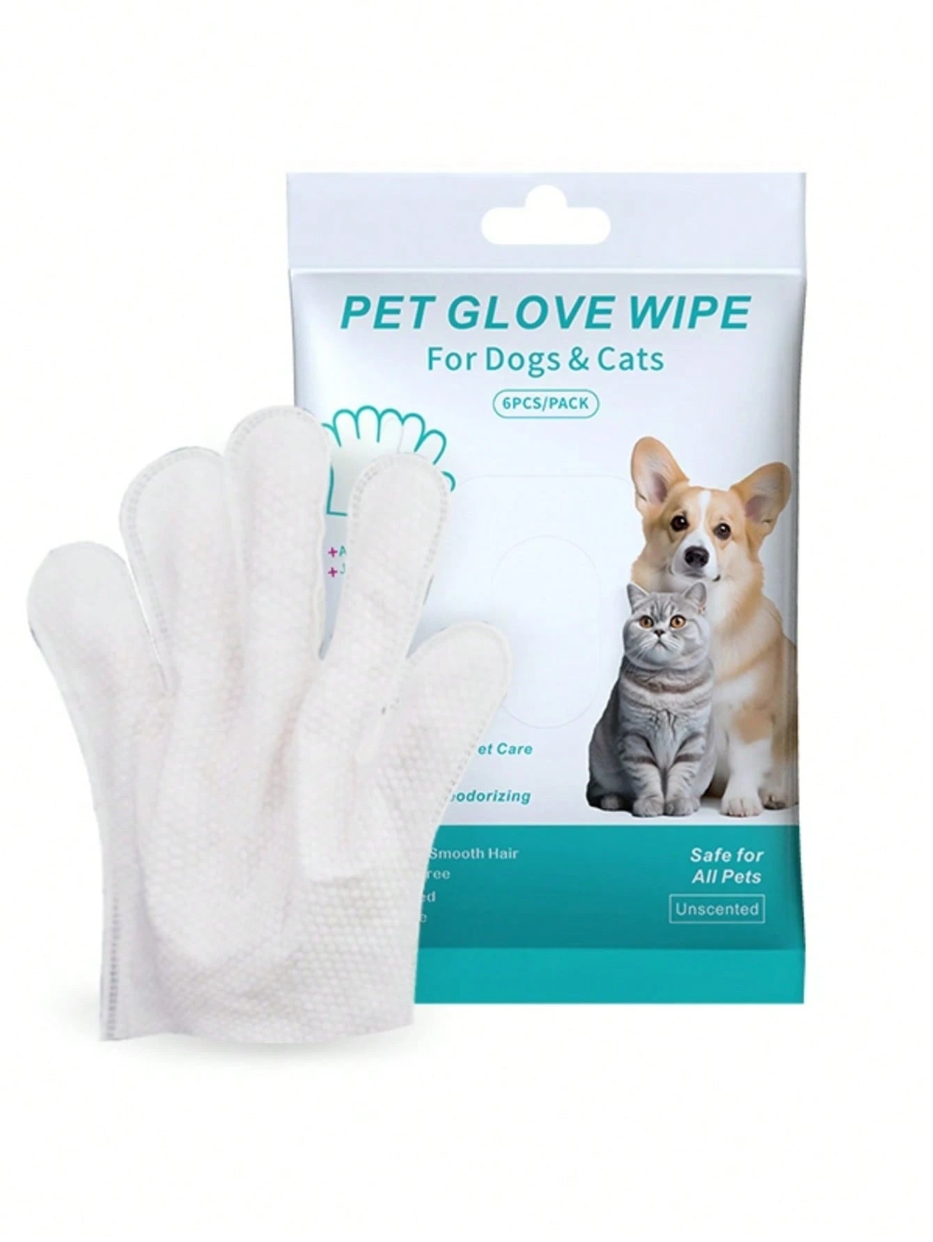 Pet Grooming Wipes Gloves | No-Rinse Cleaning for Cats & Dogs (6 pieces per pack)