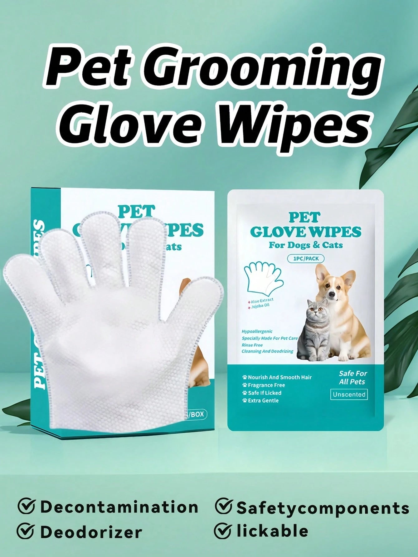 Pet Grooming Wipes Gloves | No-Rinse Cleaning for Cats & Dogs (6 pieces per pack)