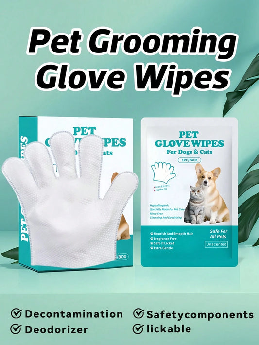 Pet Grooming Wipes Gloves | No-Rinse Cleaning for Cats & Dogs (6 pieces per pack)