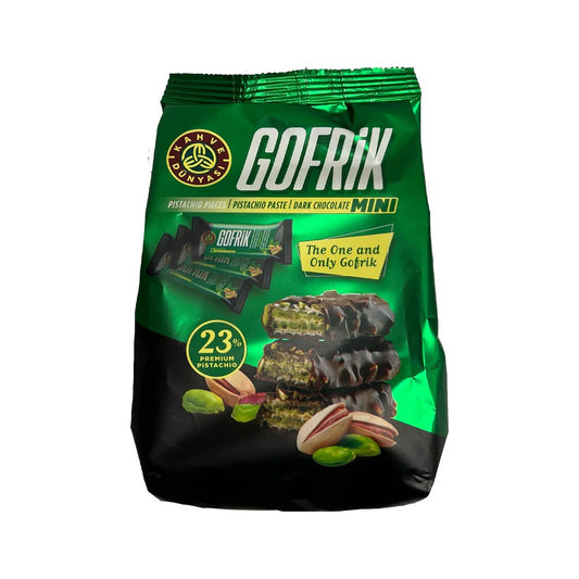 Gofrik Mini Pistachio tablet covered with milk choco bag 125grs*12pcs