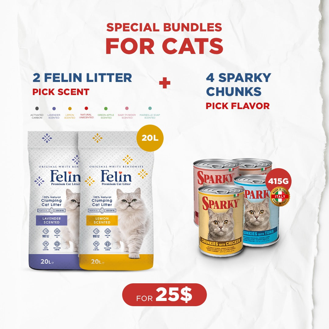 Cat Bundle Offer: 2 Felin Cat Litter (20L) + 4 Sparky Chunks (415g)