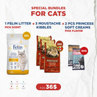 Cat Bundle Offer: 1 Felin Cat Litter (20L) + 3 Moustache Kibbles (2kg) + 2 Princess Soft Creams (84g)