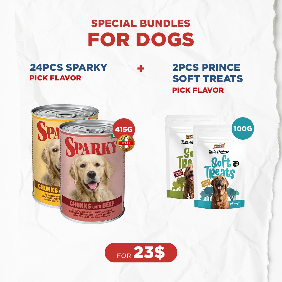 Dog Bundle Offer:  24 Sparky Chunks (415g) + 2 Prince Soft Treats (100g)