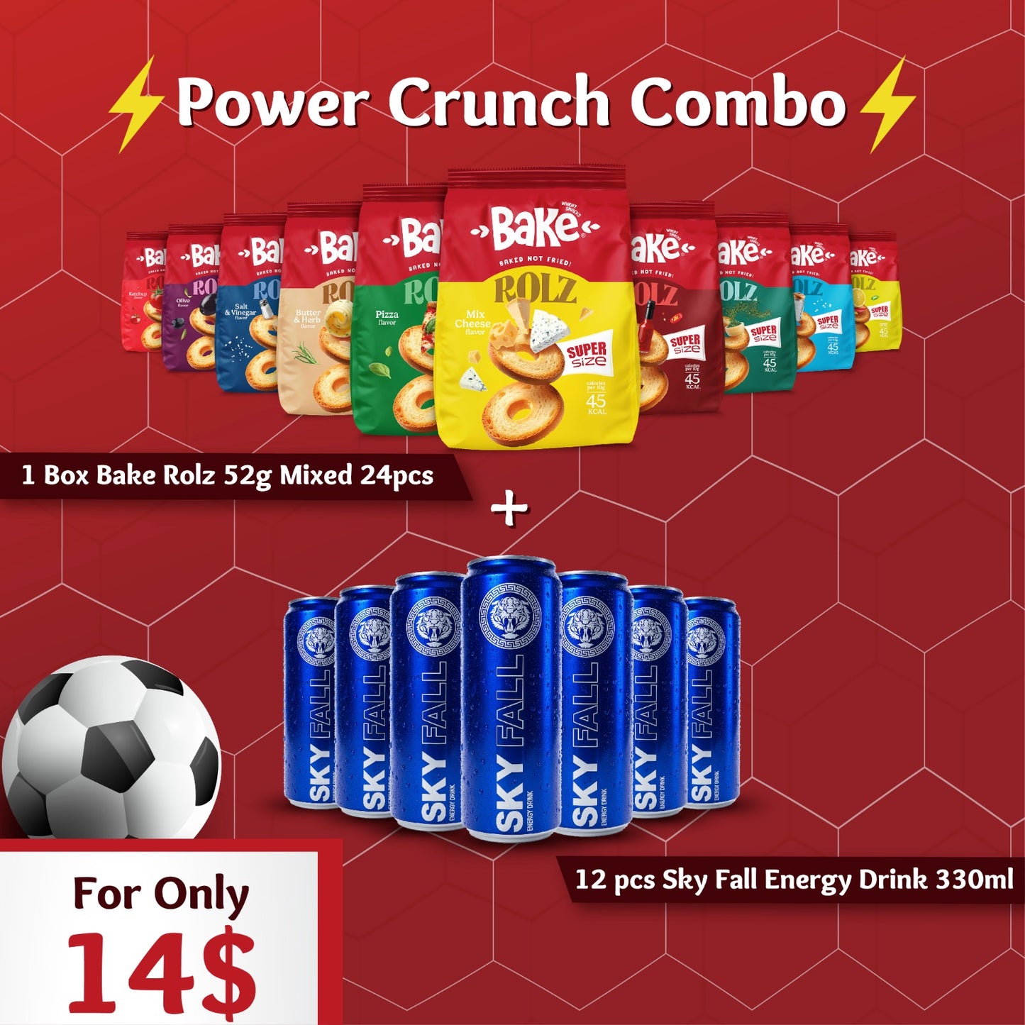 Power Crunch World Cup Bundle: Bake Rolz + Skyfall Energy Drink