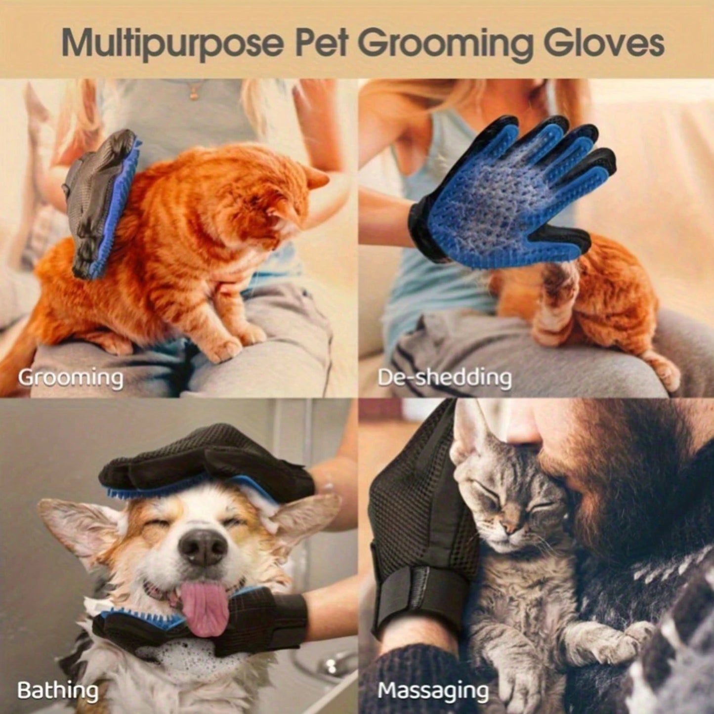 Pet Grooming Gloves – Multi‑Function Bathing & Massage Tool for Dogs & Cats