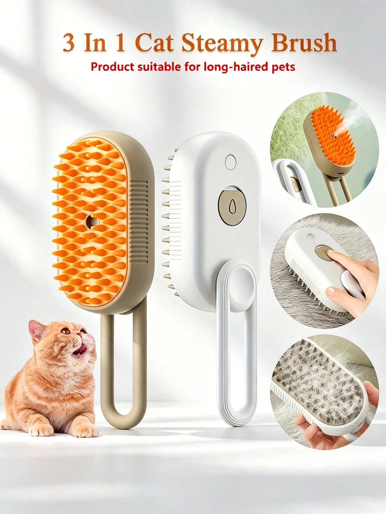 USB Rechargeable Pet Steam Massage Brush for Dogs & Cats