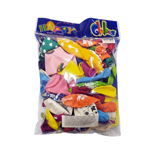 Happy Globos Assorted Party Balloons - Multicolored & Printed Latex Pack