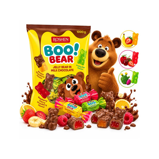 Roshen Boo!Bear Chocolate Covered Jelly Candy – Assorted Fruit Flavors (1000g)