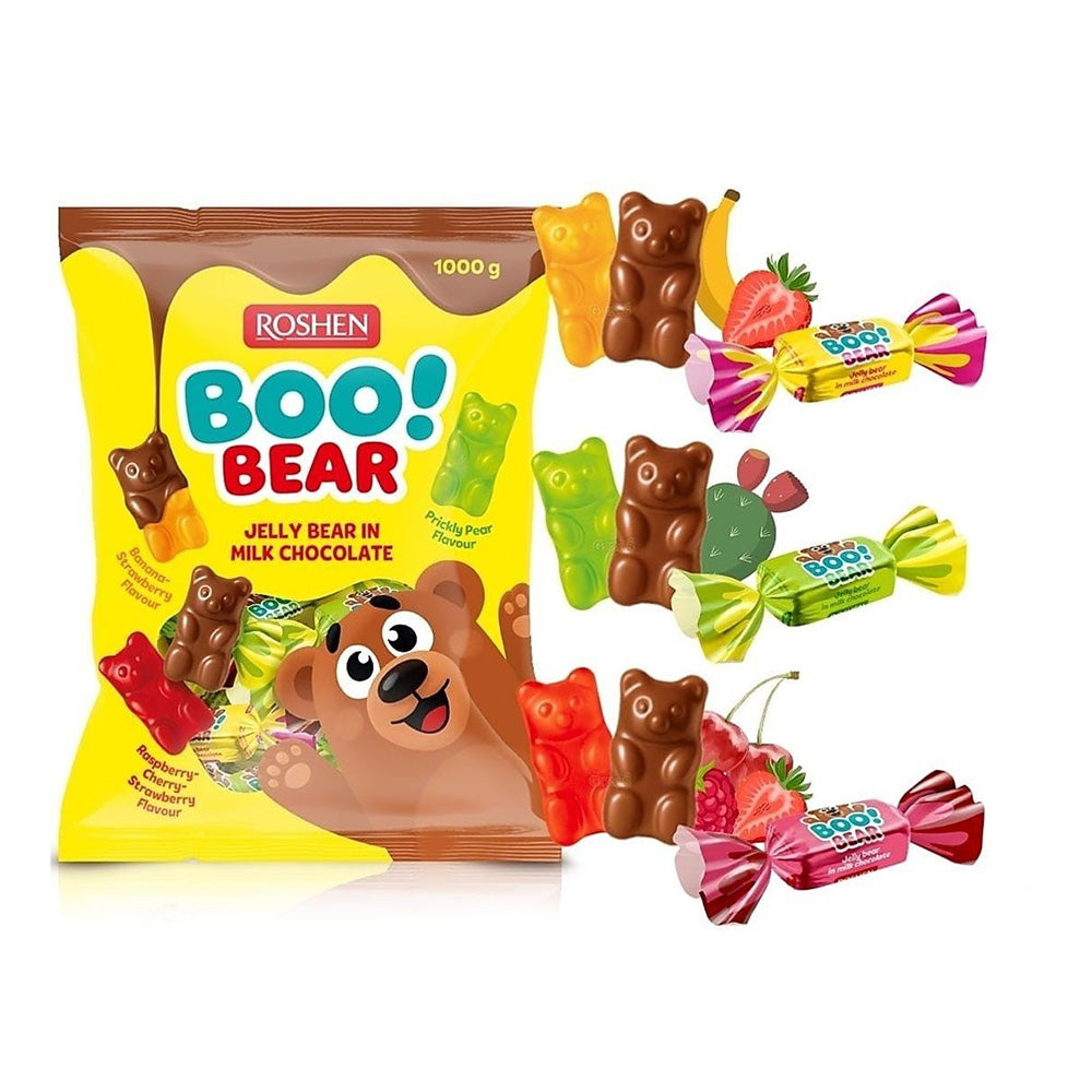 Roshen Boo!Bear Chocolate Covered Jelly Candy – Assorted Fruit Flavors (1000g)