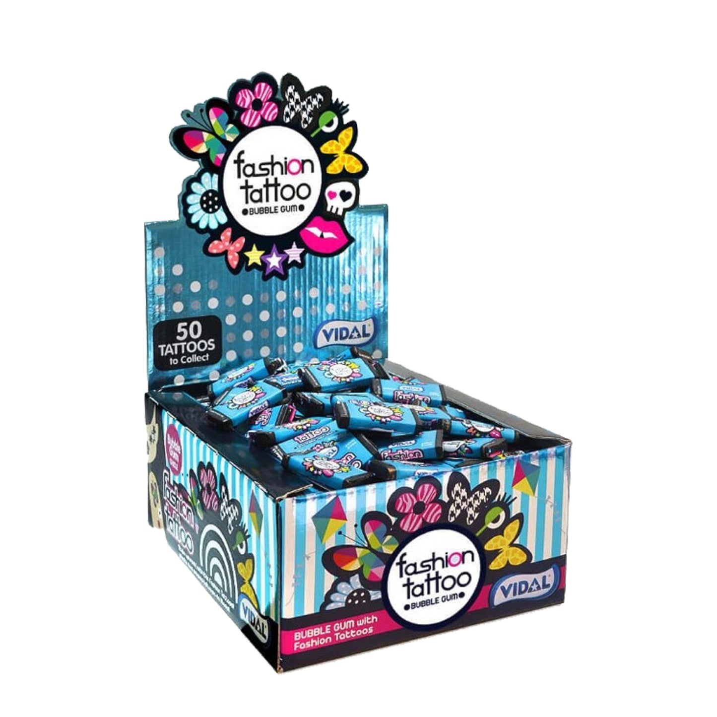 VIDAL Fashion Tattoo:  strawberry flavored  Bubble Gum with temporary tattoo (3.5g) - 200 Pieces per box