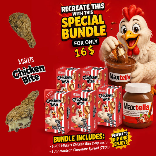 Miskets Bundle Offer: 6 Miskets Chicken Bites (50g) + 1 Jar Maxtella Chocolate Spread (750g)