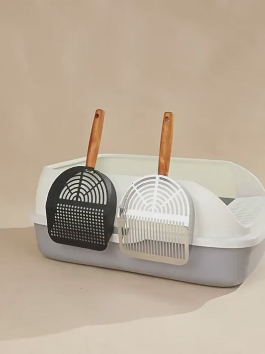 Stainless Steel Cat Litter Scoop with Wooden Handle – Deep Bucket Sieve, Anti‑Stick & Anti‑Rust Pet Cleaning Tool