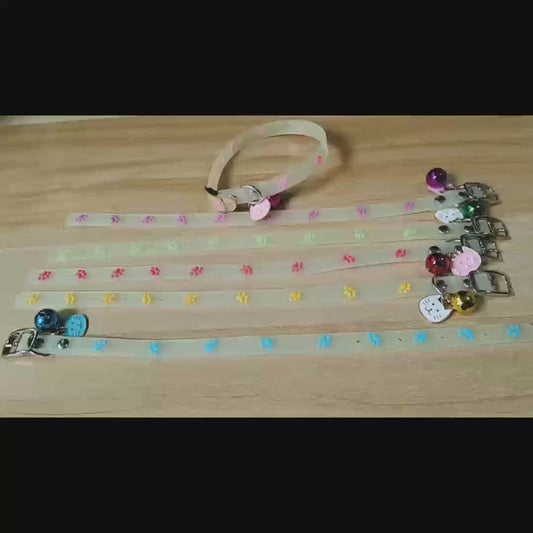 Luminous Pet Collar – Glow‑in‑the‑Dark Paw Print Design for Cats & Small Dogs
