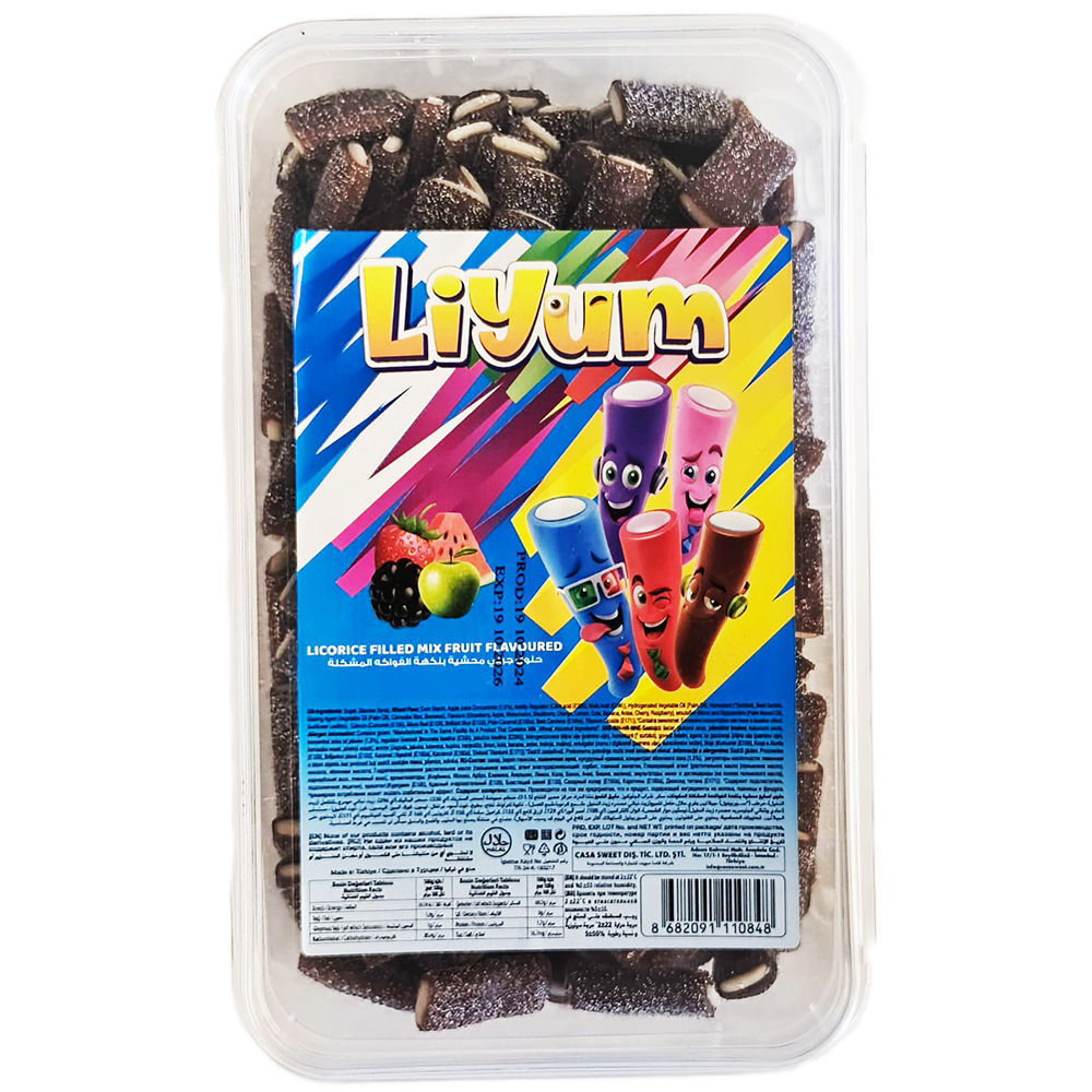LIYUM Jellies: Black Sour Licorice Filled with mixed fruits flavor (1500g)