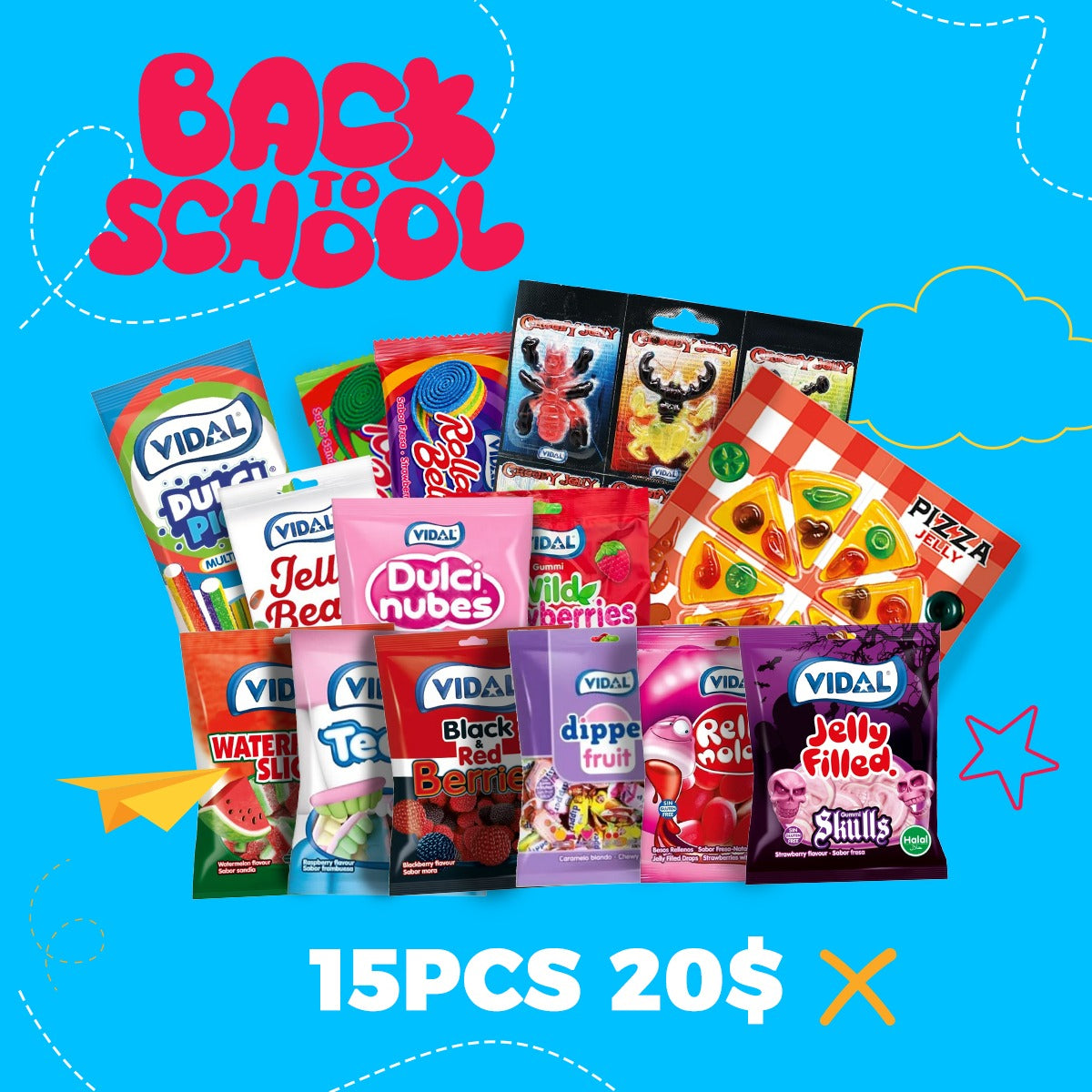 VIDAL Back to School Bundle – Mixed Jelly Bags – Set of 15 pieces